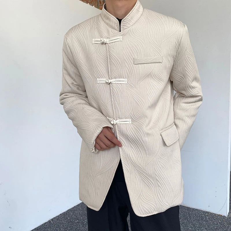 Solid Chinese Embossed Pattern Shirt