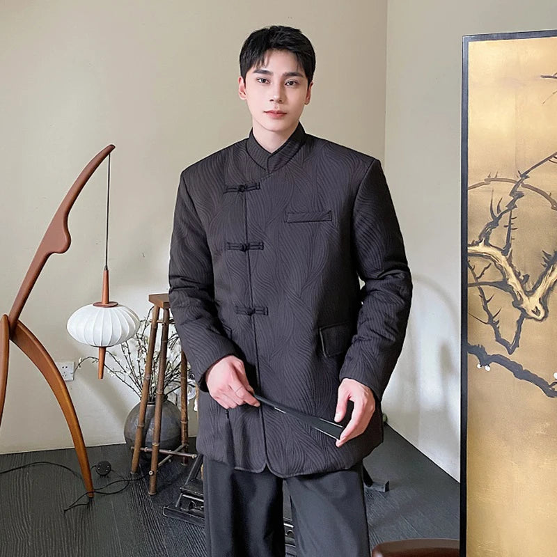 Solid Chinese Embossed Pattern Shirt