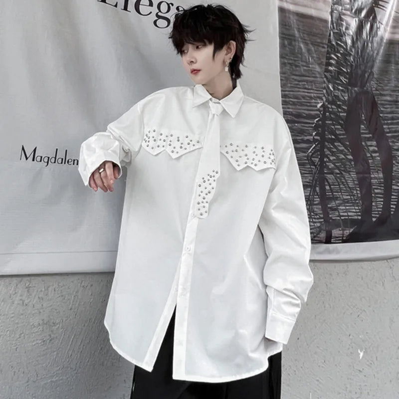 Niche Design Rivet Tie Decoration Loose Shirt
