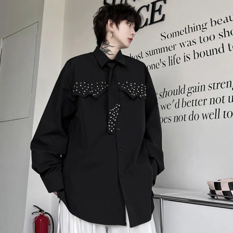 Niche Design Rivet Tie Decoration Loose Shirt