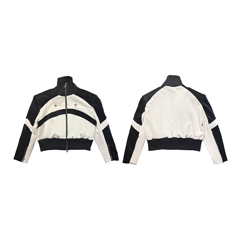 Black and White Zippered Leather Jacket