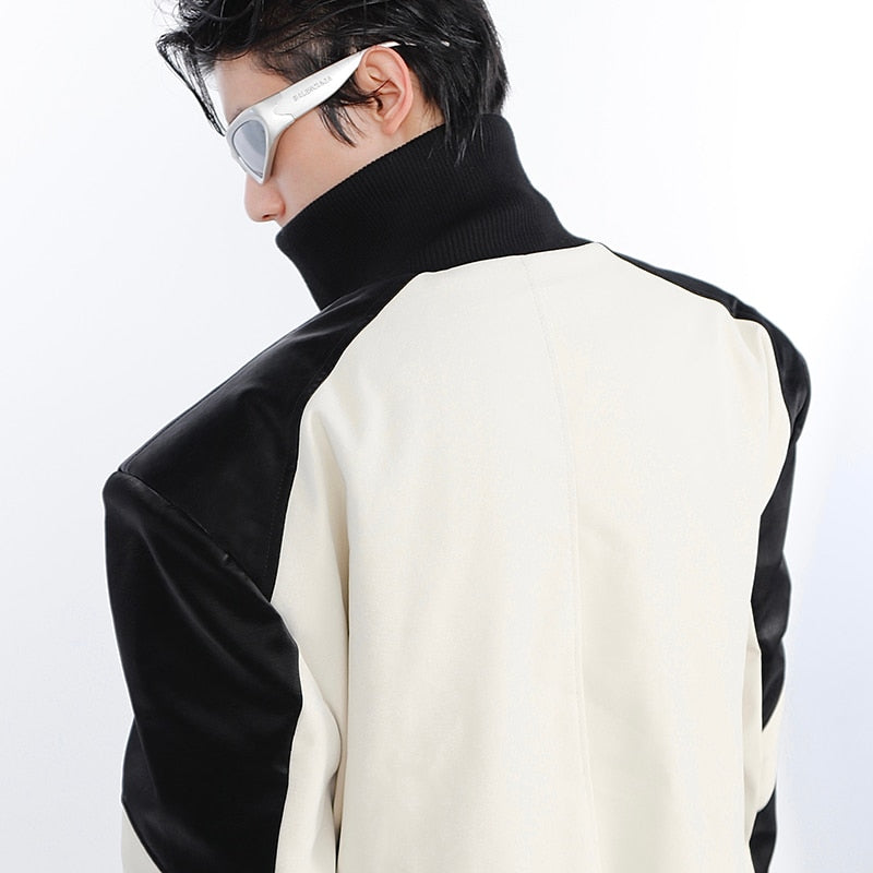 Black and White Zippered Leather Jacket