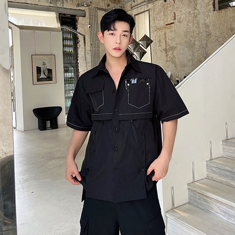 Black White Split Spliced Patchwork Shirt