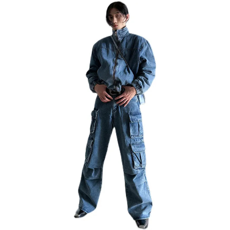 Denim Solid Loose Pants Set