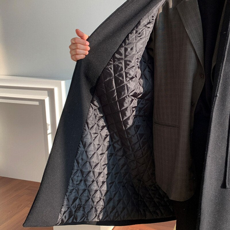 Solid Big Pocket Loose Woolen Coat