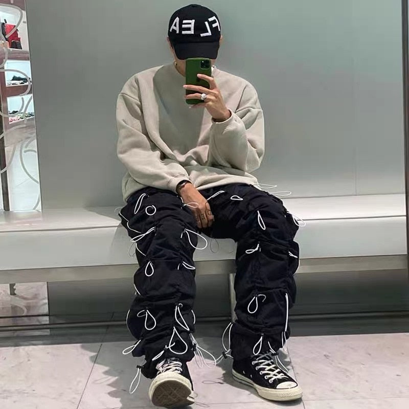 Colorful Drawstrings Decorated Loose Pants