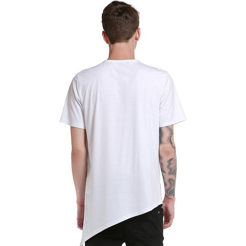 Asymmetric Cut Hem Men Buttoned Neckline T-Shirt