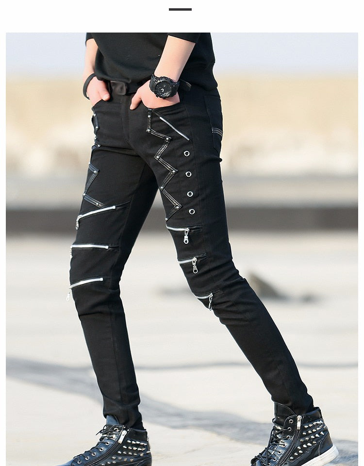 Slim Fit Zipper Decorated Black Leather Pants