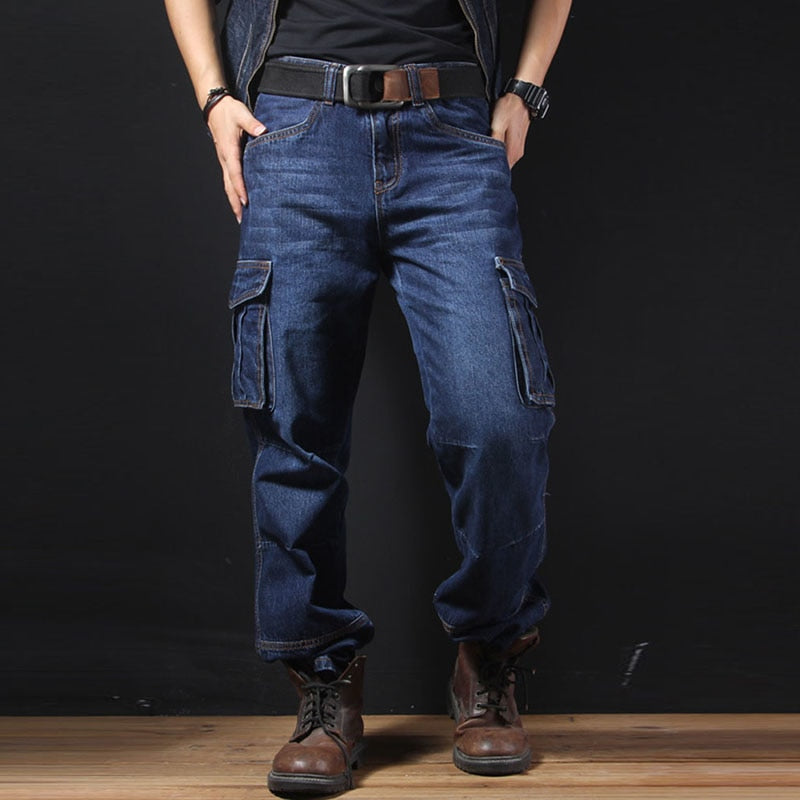 Multi Pockets Biker Denim Men Cargo Jeans