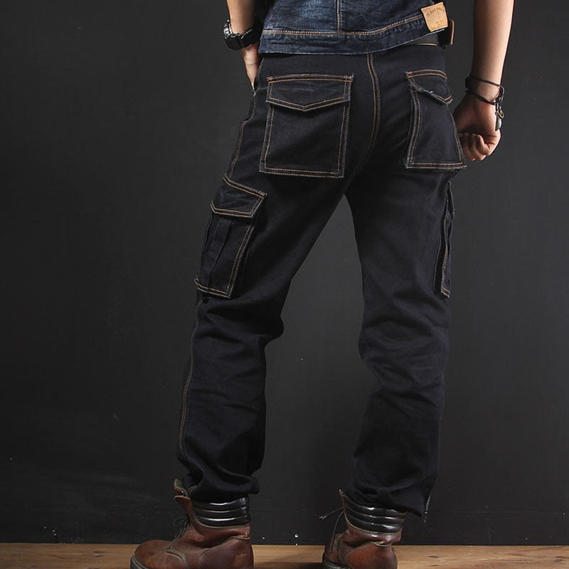 Multi Pockets Biker Denim Men Cargo Jeans