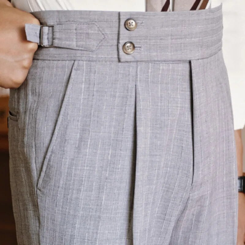 Solid Polyester High Waist Straight Trousers