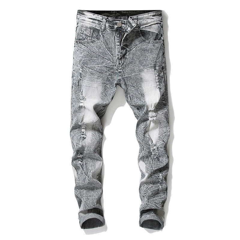 Grey Skinny Stretch Moustache Casual Men Jeans