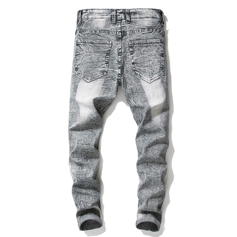 Grey Skinny Stretch Moustache Casual Men Jeans