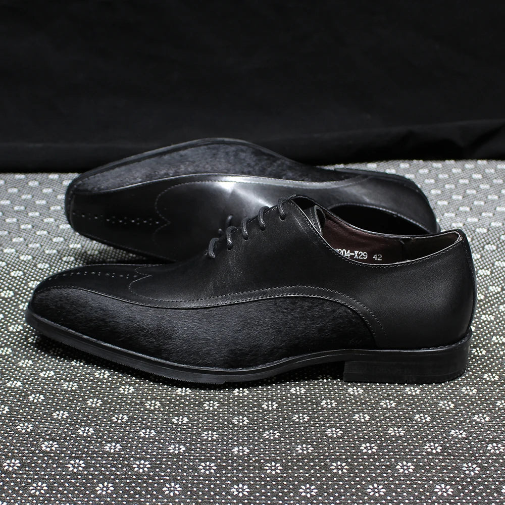 Black Genuine Leather Suede Brogue Shoes