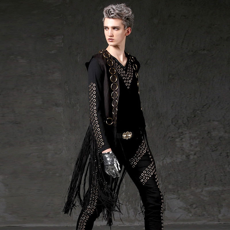 Long Tassels Men Vest Metal Rivets Punk Style
