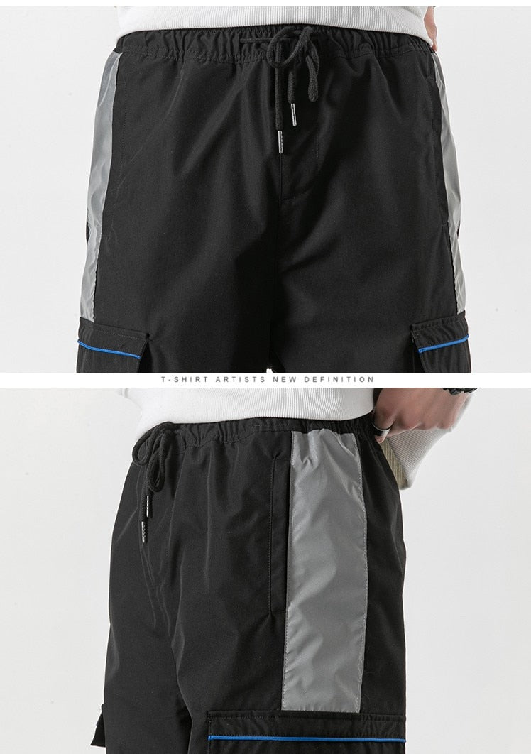 Japanese Style Drawstring Tactical Cargo Spliced Men Pants