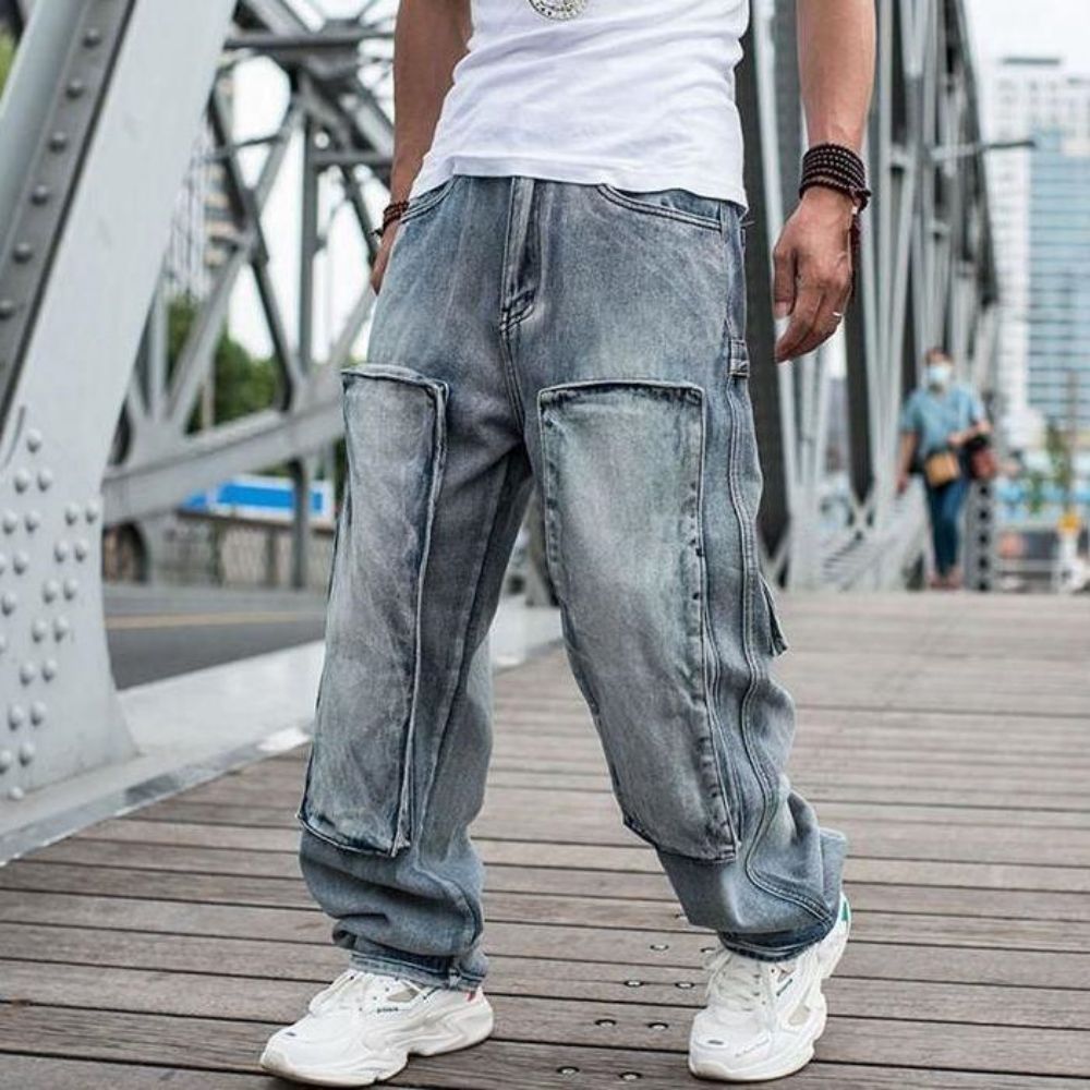 Street Style Patchwork Baggy Jeans