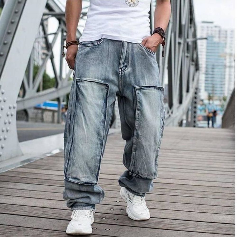 Street Style Patchwork Baggy Jeans