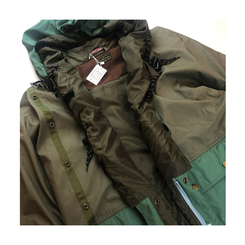 Loose Nylon Stitched Hooded Jacket