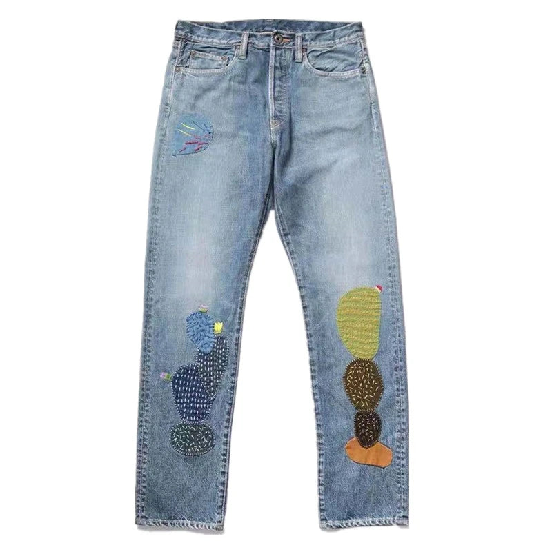 Patchwork Embroidery Boot Cut Jeans