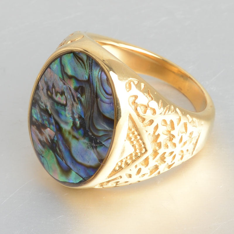 Rainbow Marble Stones Decorated Stainless Rings