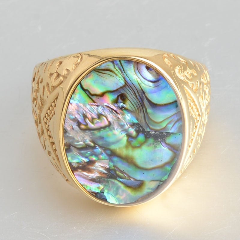 Rainbow Marble Stones Decorated Stainless Rings