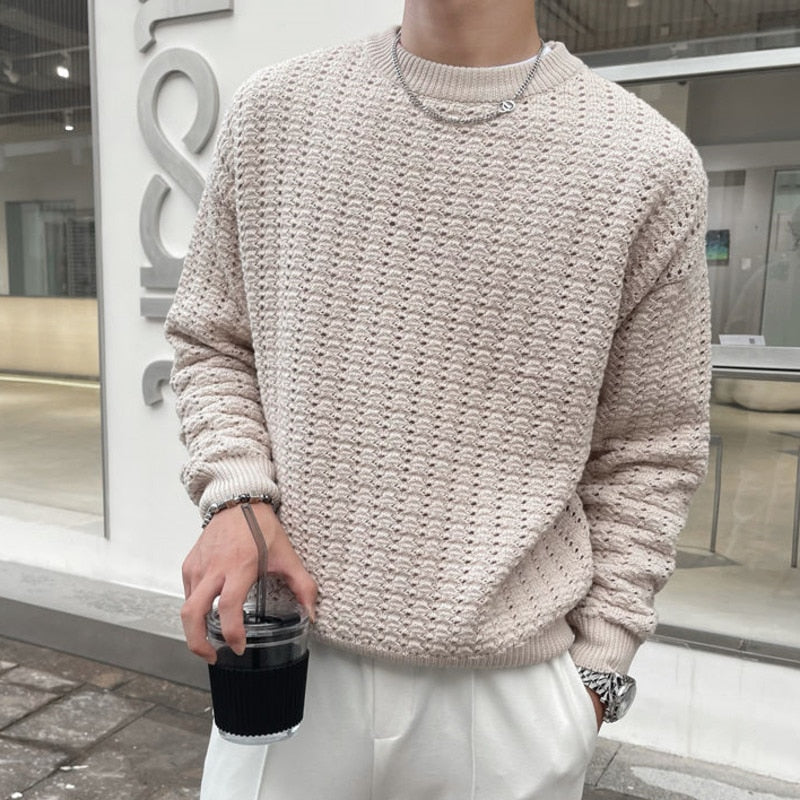 Subtle Geometric Pattern Solid Color Knitwear