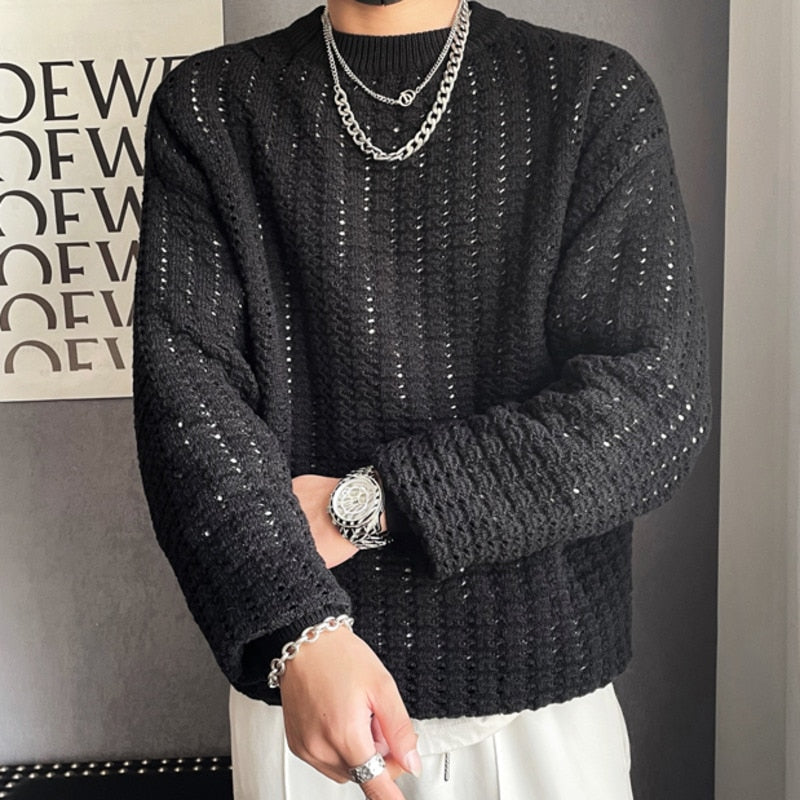 Subtle Geometric Pattern Solid Color Knitwear