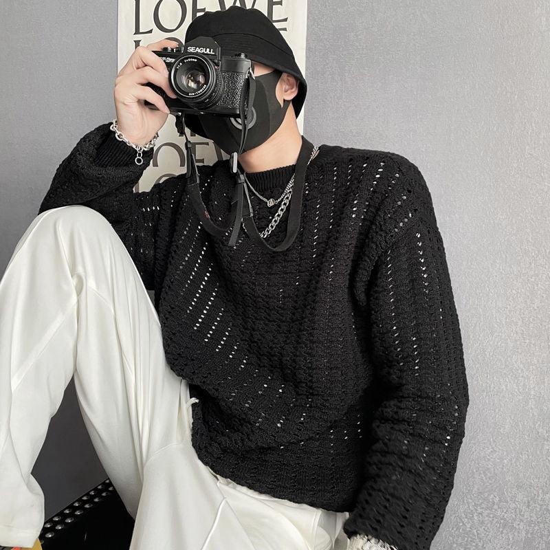 Subtle Geometric Pattern Solid Color Knitwear