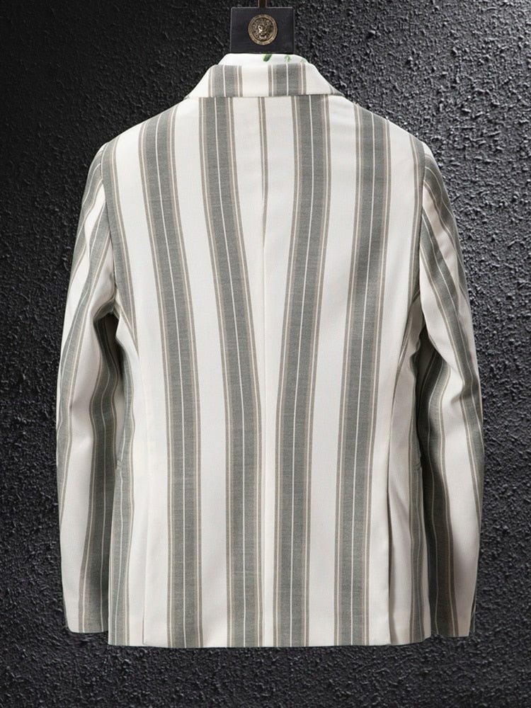 Plaid Style Stripe Pattern Single Button Blazer