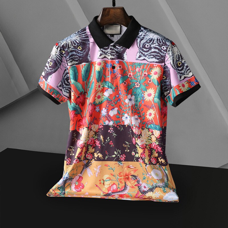 Korean Floral Short-Sleeve Polo Shirt