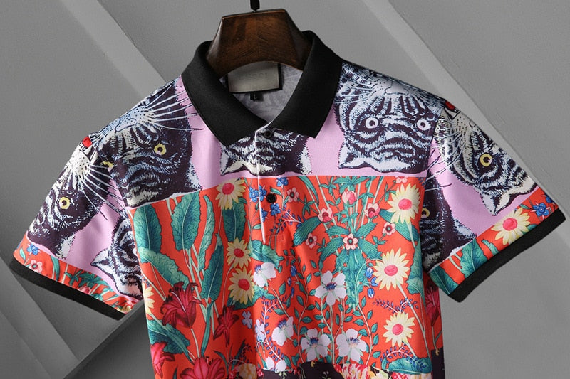 Korean Floral Short-Sleeve Polo Shirt