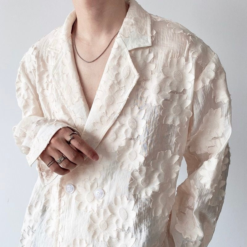 Thin Flower Mesh White Blazer
