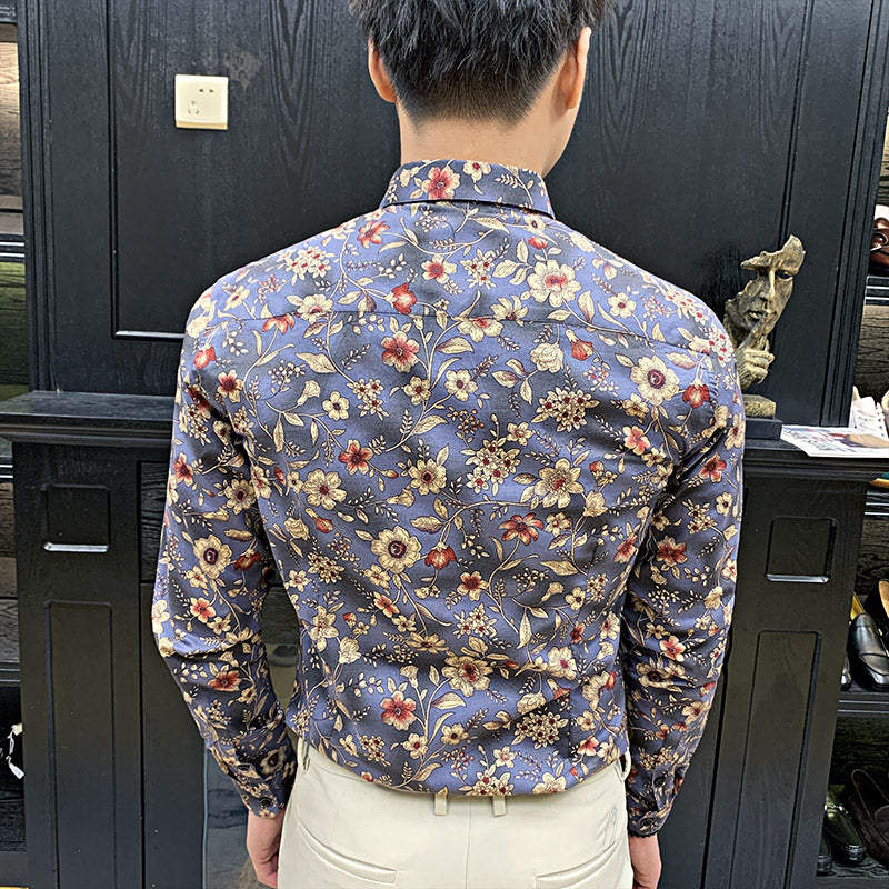 Floral Seamless Prints Men Long Sleeve Shirt