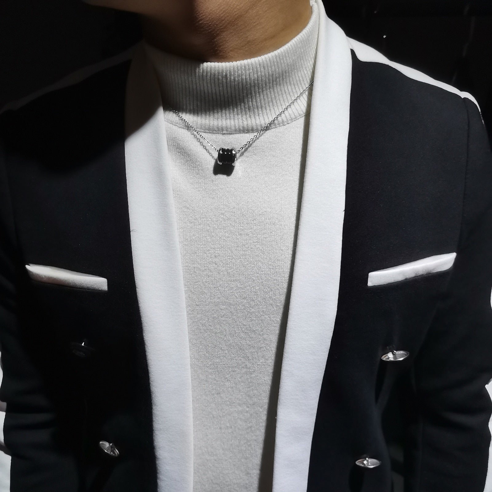 White Line Decorated Black Blazer