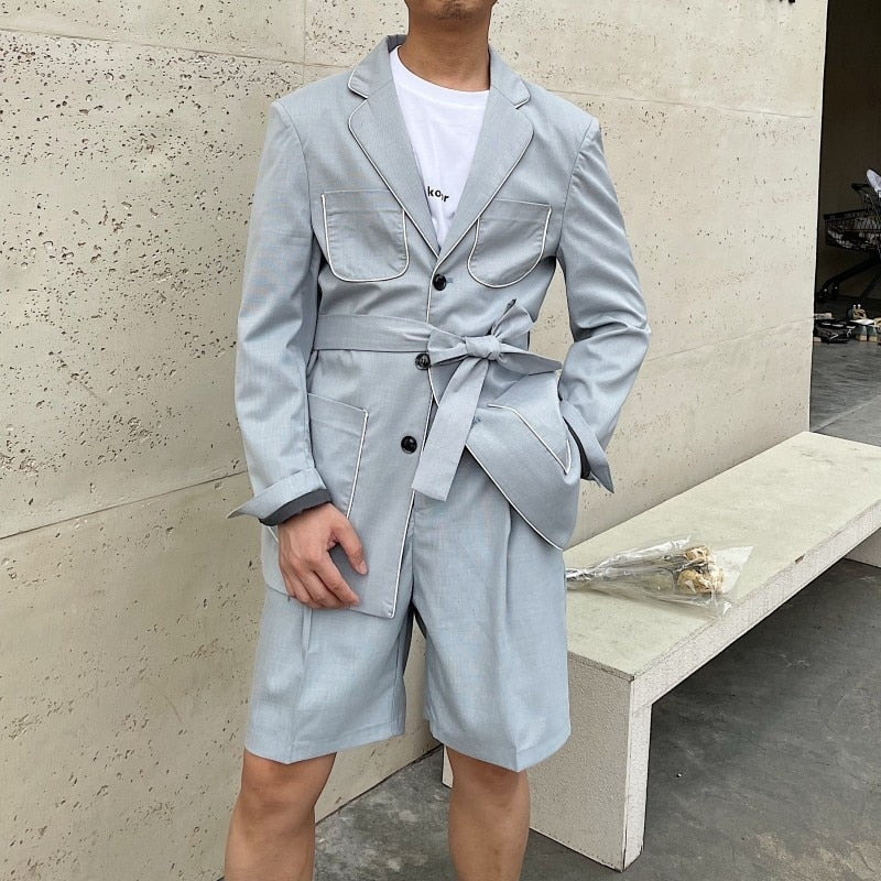 Solid Sashes Decorated 2-Pieces Men Suit