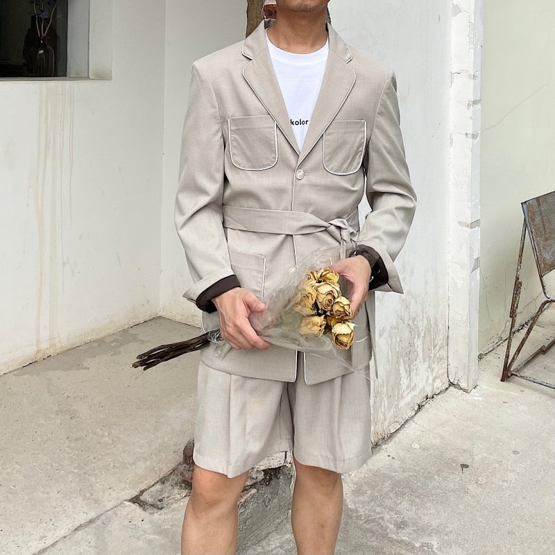 Solid Sashes Decorated 2-Pieces Men Suit