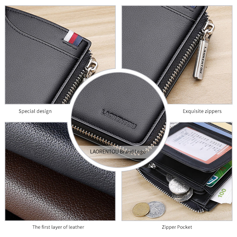 Zip Closure Mini Men Genuine Leather Wallet