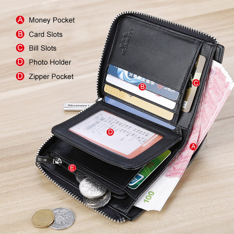 Zip Closure Mini Men Genuine Leather Wallet