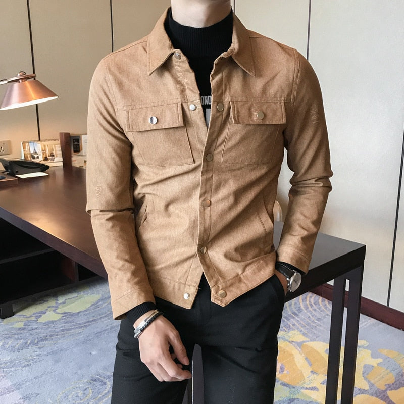Modern Casual Slim Fit Single Breasted Style Men Faux Leather Jacket