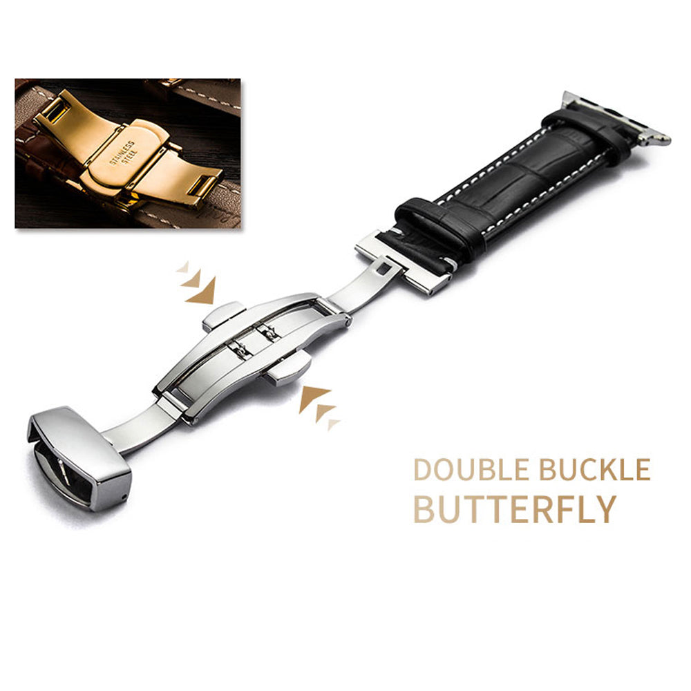 Butterfly Buckle Leather Strap For Apple Watch