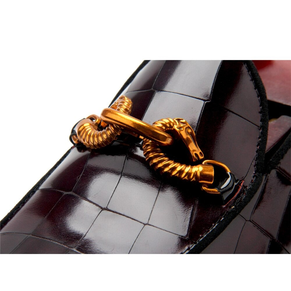 Genuine Leather Metal Appliques Slip-On Loafers