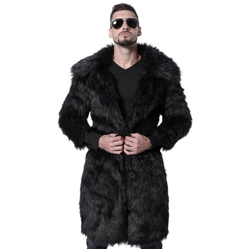 Warm Leopard Long Faux Fur Stylish Men Coat