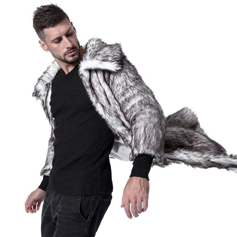 Warm Leopard Long Faux Fur Stylish Men Coat