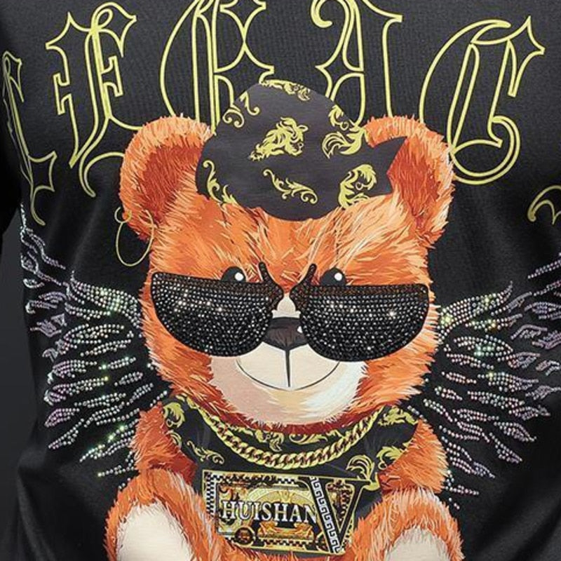 Rhinestone Bear Print Short Sleeve T-Shirt