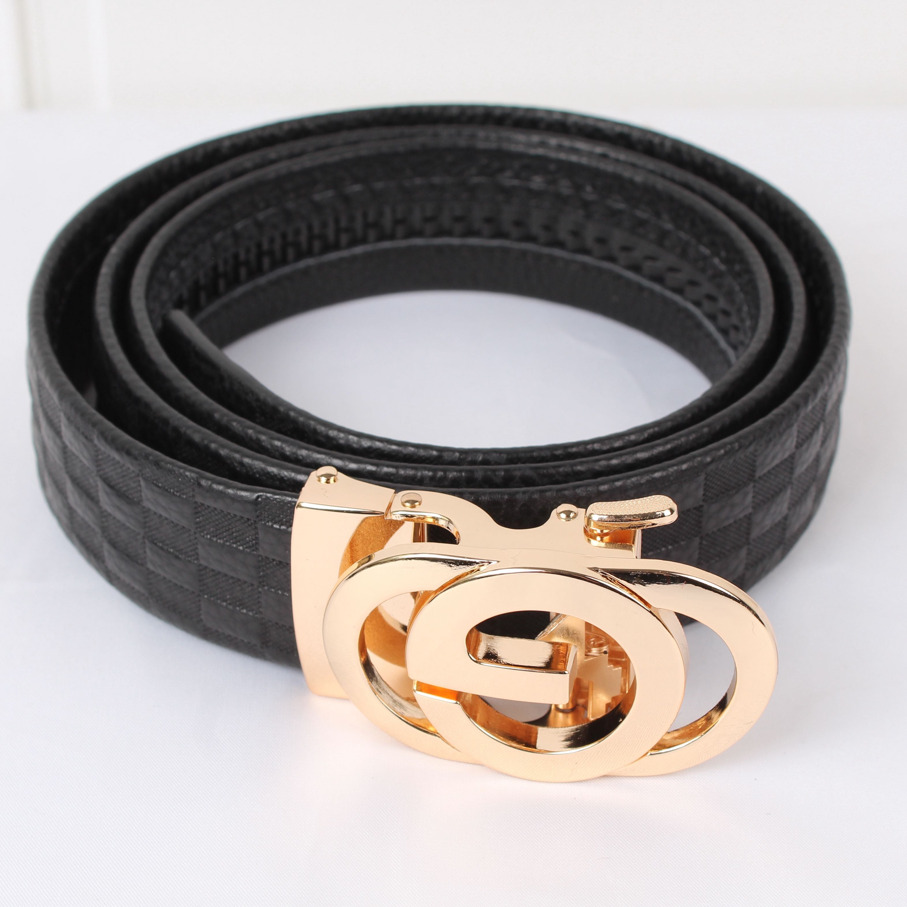 Luxury Boutique G Buckle Plaid Leather Belt