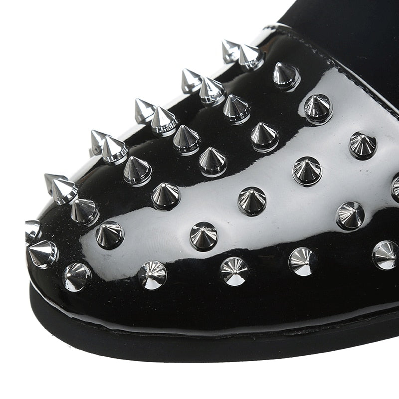 Black Studded Rivet Toe Casual Men Shoes
