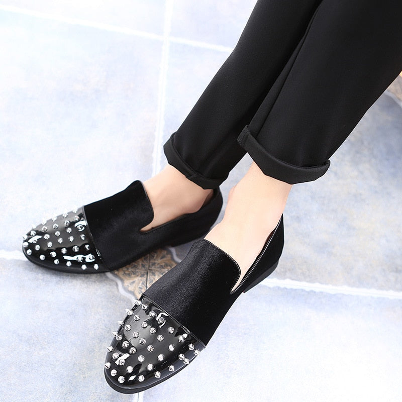 Black Studded Rivet Toe Casual Men Shoes