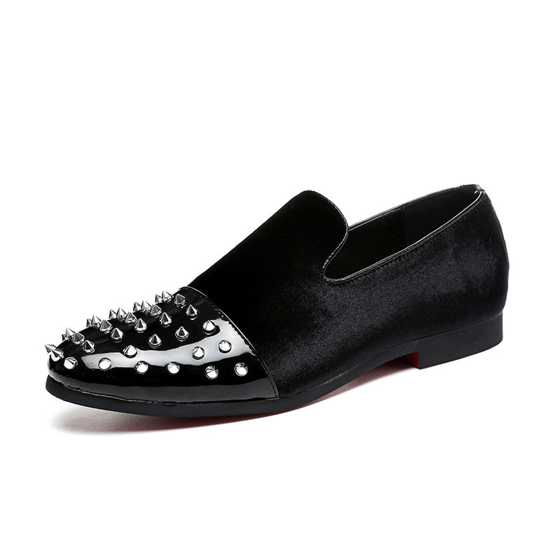Black Studded Rivet Toe Casual Men Shoes