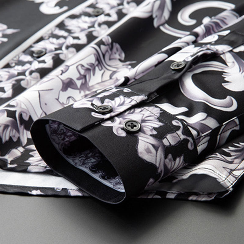 Black Geometric Printed Pattern Long Sleeve Shirt